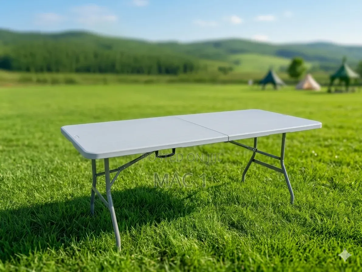Fold-in-Half Portable Picnic and Event Table With Metal Legs