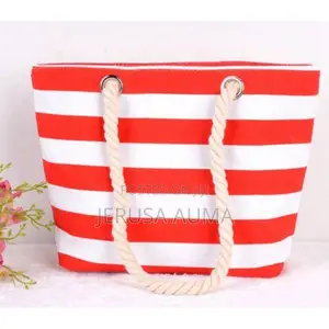 Women's Red Stripe Canvas Beach Bag