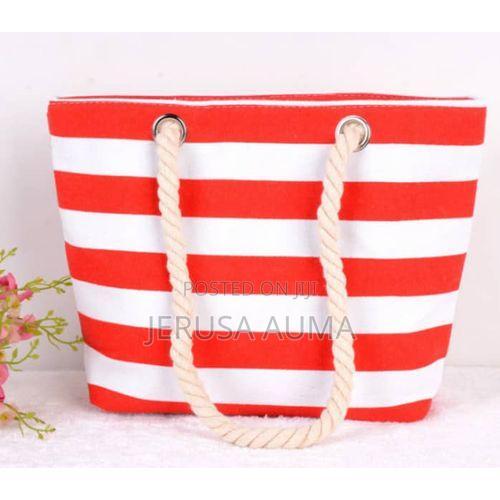 Women's Red Stripe Canvas Beach Bag