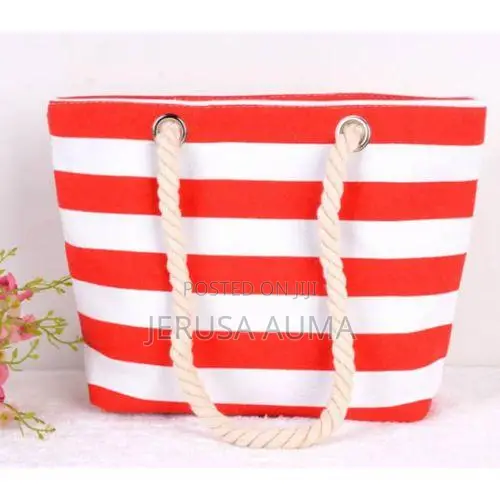 Women's Red Stripe Canvas Beach Bag
