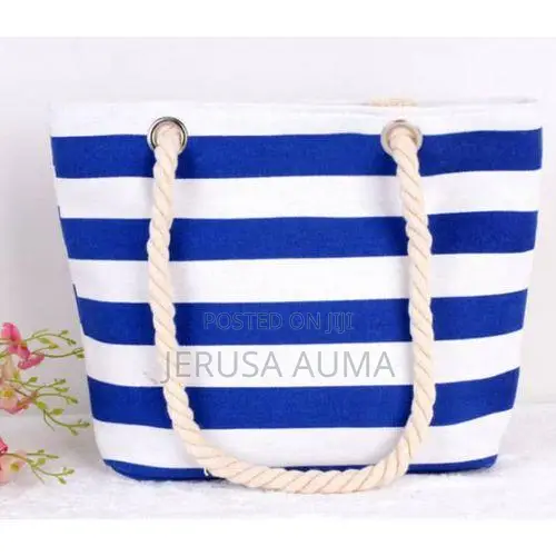 Women's Red Stripe Canvas Beach Bag