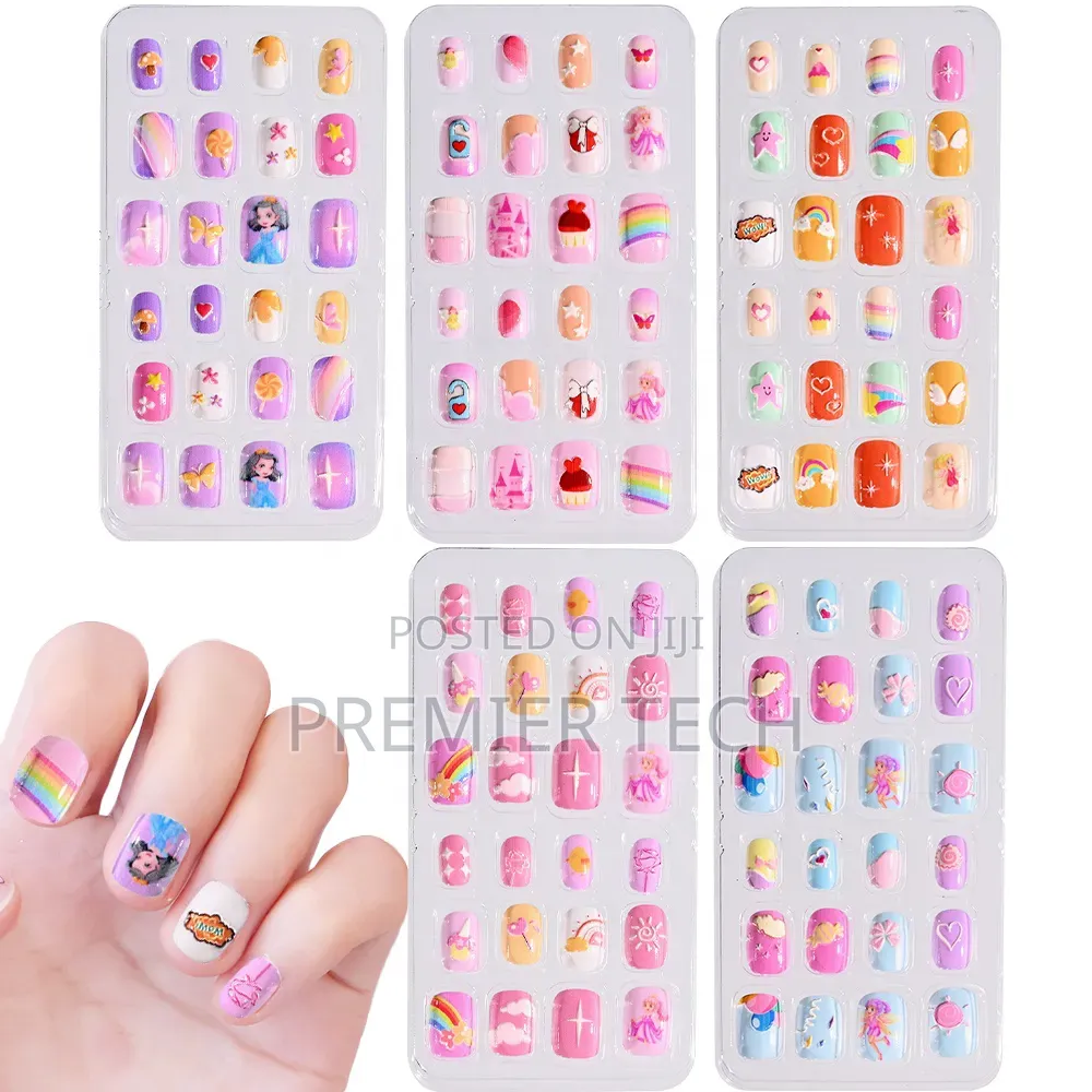 120/24pcs/Box Kids Cartoon Pattern Wearing Fake Nails