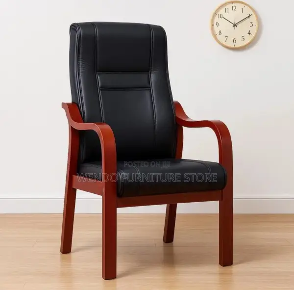 Office Chair : High-Back Executive Visitor Chair Black Leather Upholst