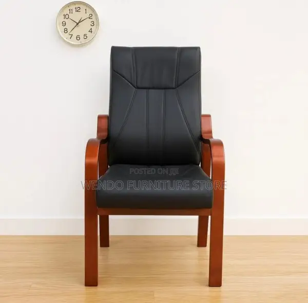 Office Chair : High-Back Executive Visitor Chair Black Leather Upholst