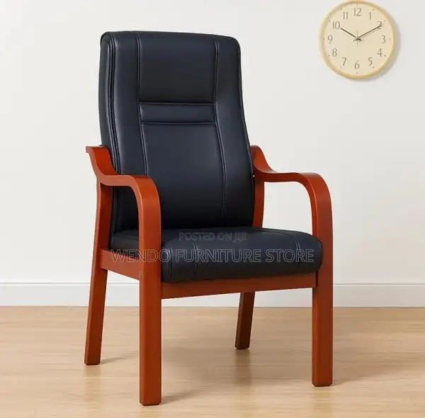 Office Chair : High-Back Executive Visitor Chair Black Leather Upholst