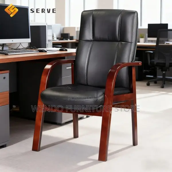 Office Chair : High-Back Executive Visitor Chair Black Leather Upholst