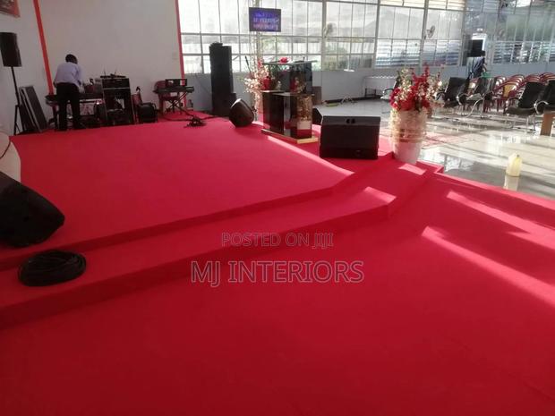 Bright Red Delta Carpet For Church Entrance And Altar