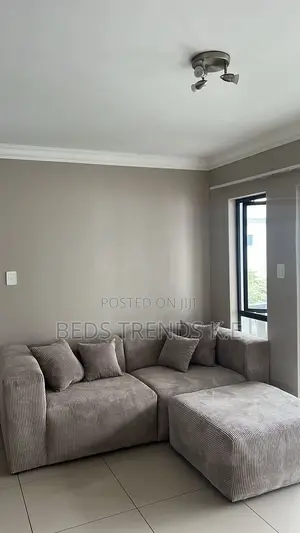 Grey Corduroy Sectional Sofa With Ottoman