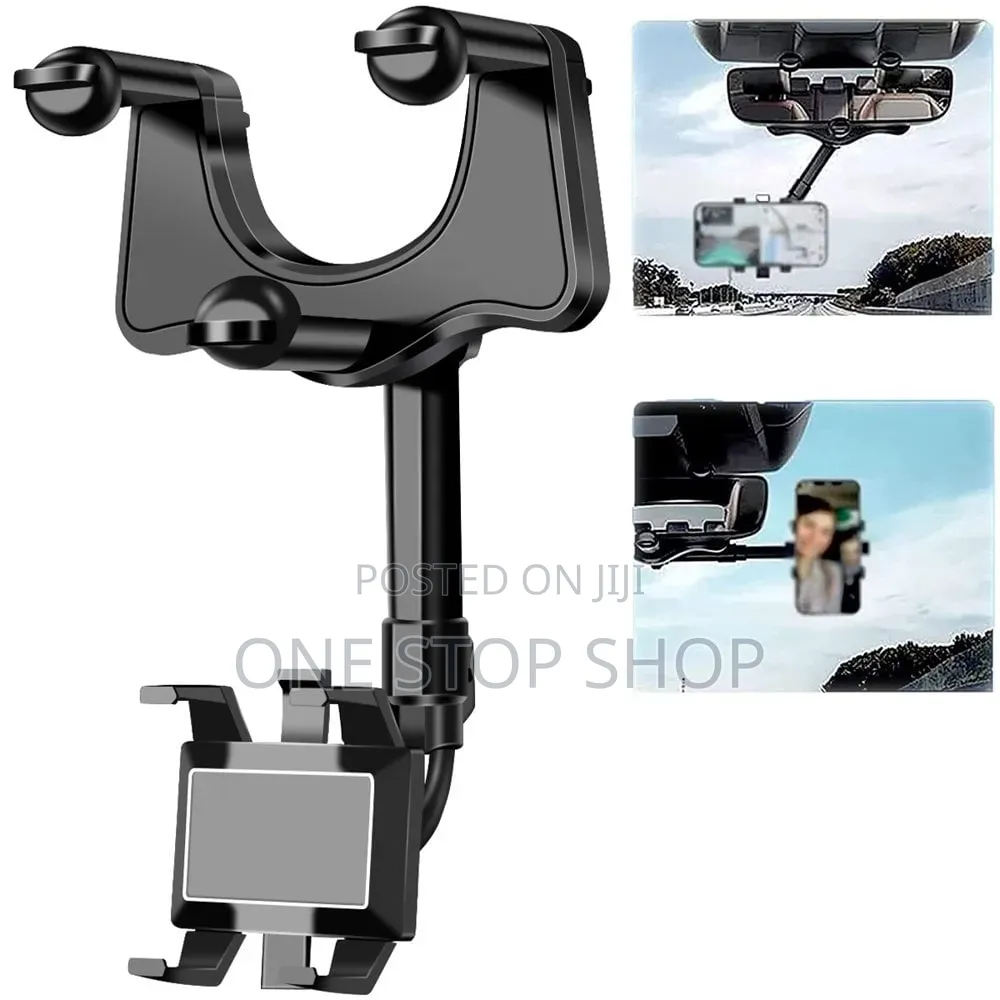 360°Rotatable, Retractable Eye Level Rearview Mirror Car Phone Holder