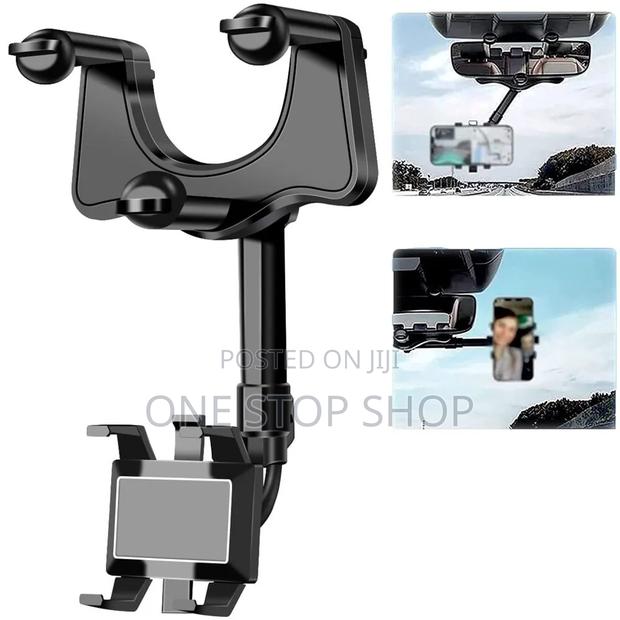 360°Rotatable, Retractable Eye Level Rearview Mirror Car Phone Holder
