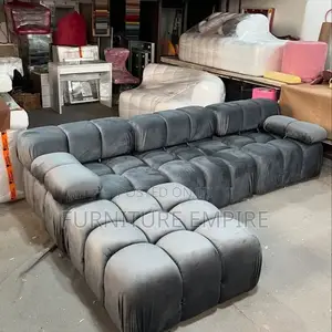 Luxurious Dark Grey Velvet Bubble L Sofa