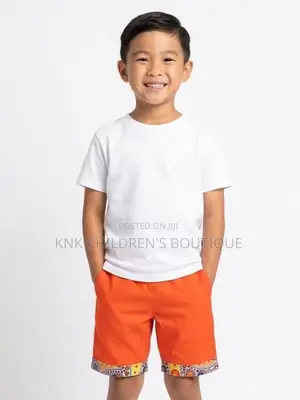 Kids Ankara Trim Shorts - Orange, Boys, Girls