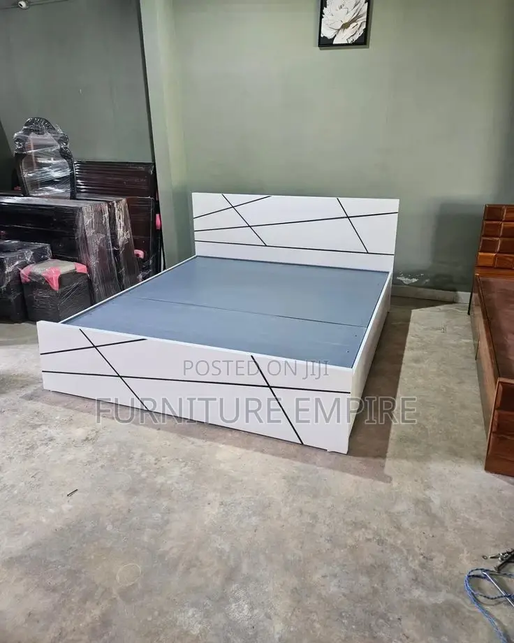 Contemporary White Black Geometric Bed Frame