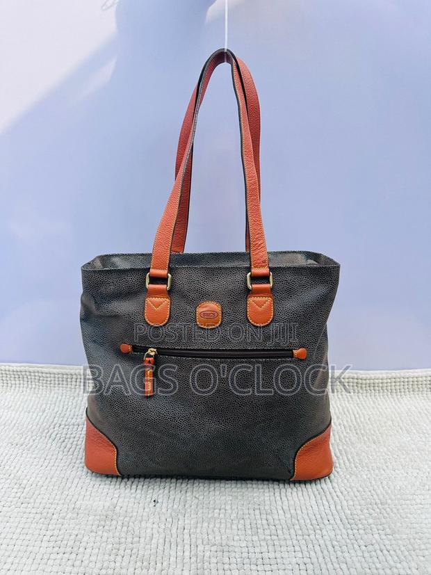 Bric's Milano Life Collection Tote Bag–Black Textured Leather Tan Trim