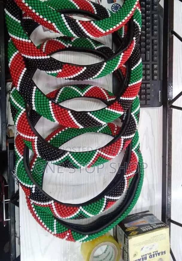 Maasai Beaded Steering Wheel Cover With Kenyan Flag-Inspired Design