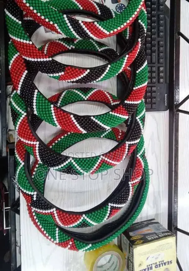Maasai Beaded Steering Wheel Cover With Kenyan Flag-Inspired Design