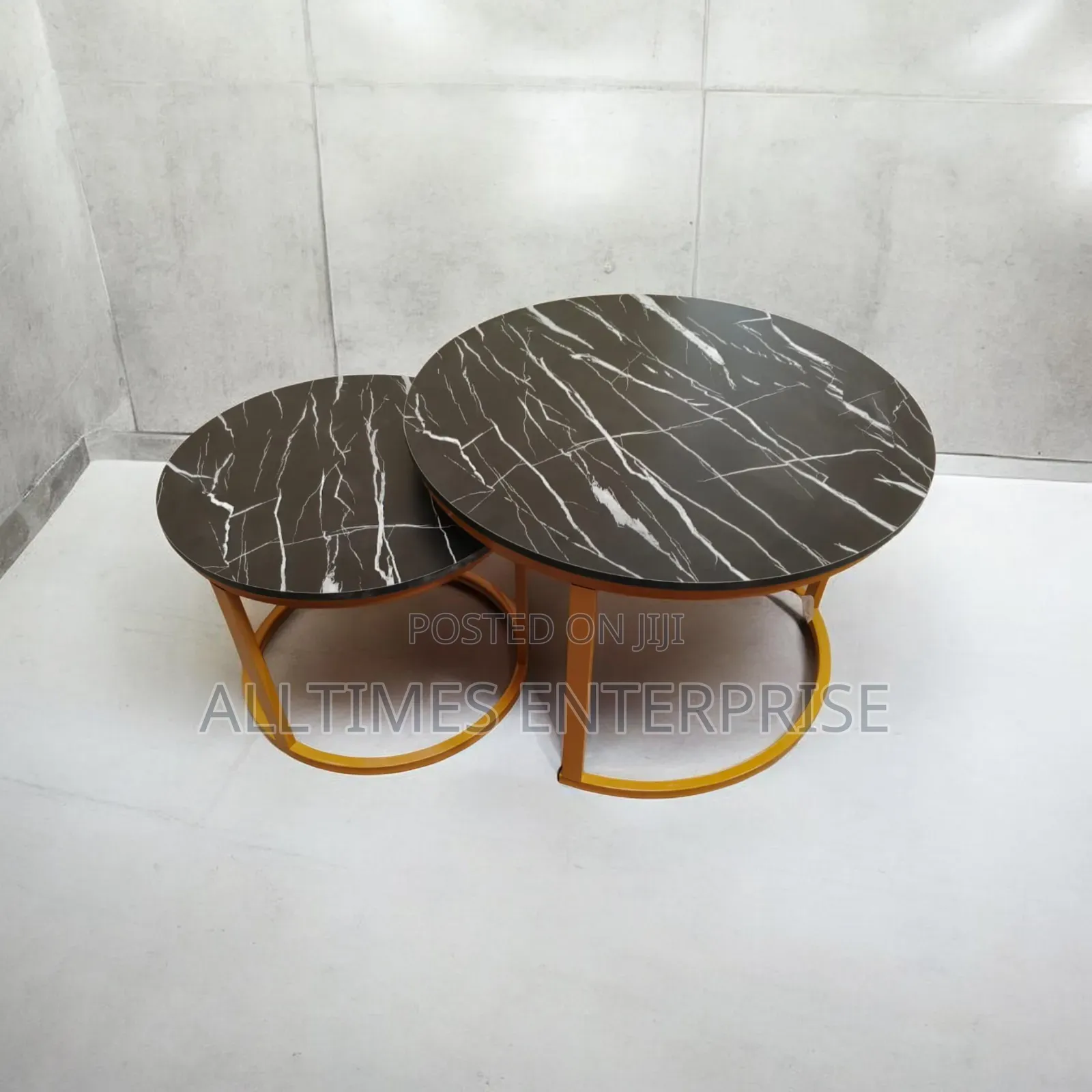 Black Nesting Coffee Table Marble Effect (Mdf)