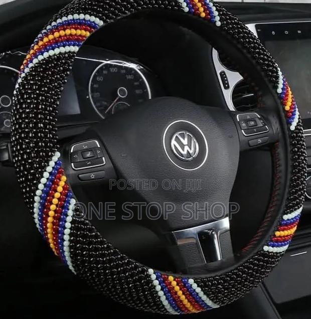 Handcrafted Intricate Pattern Black Colored Beaded Steering Cover