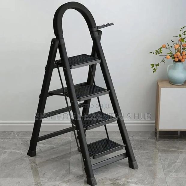 4 Steps Portable Foldable Ladder-red Black - thumbnail 2