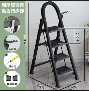 4 Steps Portable Foldable Ladder-red Black