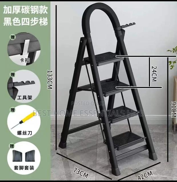 4 Steps Portable Foldable Ladder-red Black - thumbnail 4