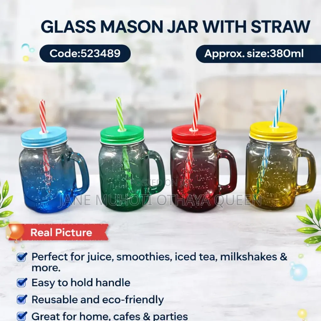 Glass Mason Jar With Straw