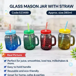 Glass Mason Jar With Straw