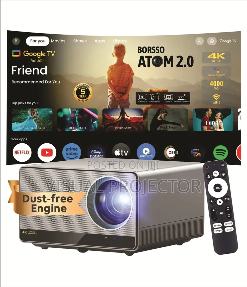 Borsso Atom 2.0, Native (3840*2160) Projector Google Tv