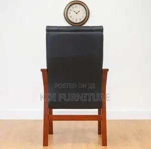 Office Chair : Black Leather Executive Wooden Office Chair