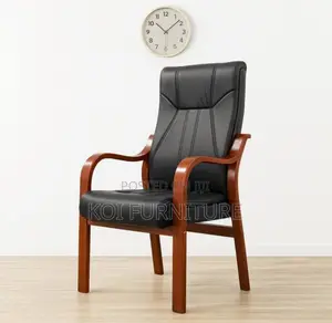 Office Chair : Black Leather Executive Wooden Office Chair