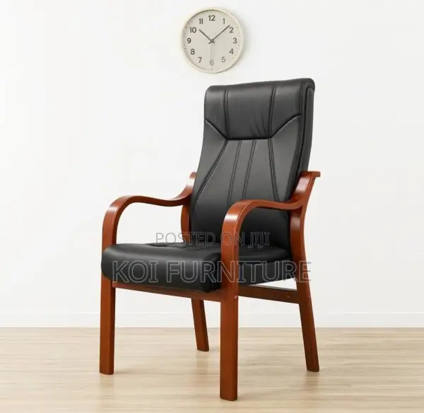 Office Chair : Black Leather Executive Wooden Office Chair