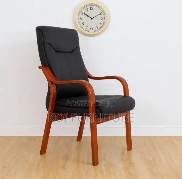 Office Chair : Black Leather Executive Wooden Office Chair