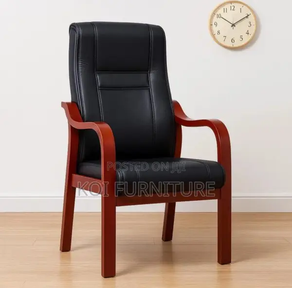 Office Chair : Black Leather Executive Wooden Office Chair