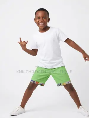 Kids Ankara Trim Shorts - Green, Boys, Girls