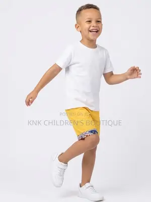 Kids Ankara Trim Shorts - Yellow, Boys, Girls