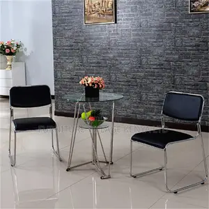 Leather Padded Simple Armless Chrome Guest Chair