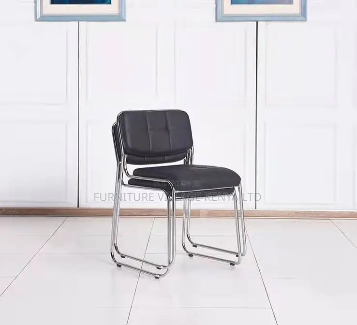 Leather Padded Simple Armless Chrome Guest Chair