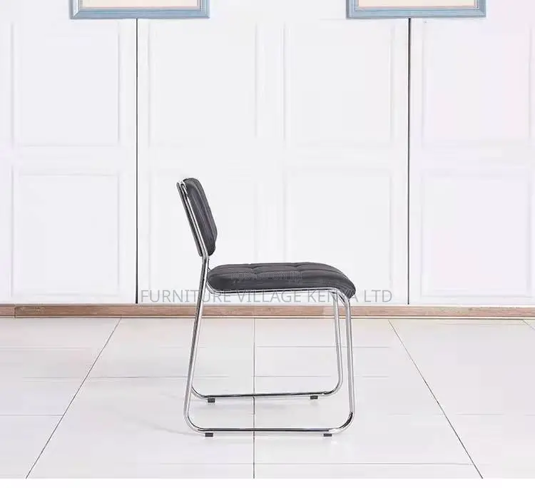 Leather Padded Simple Armless Chrome Guest Chair