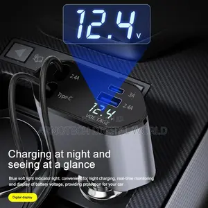 Retractable Car Charger 120w 4in1 Fast Charging Charger