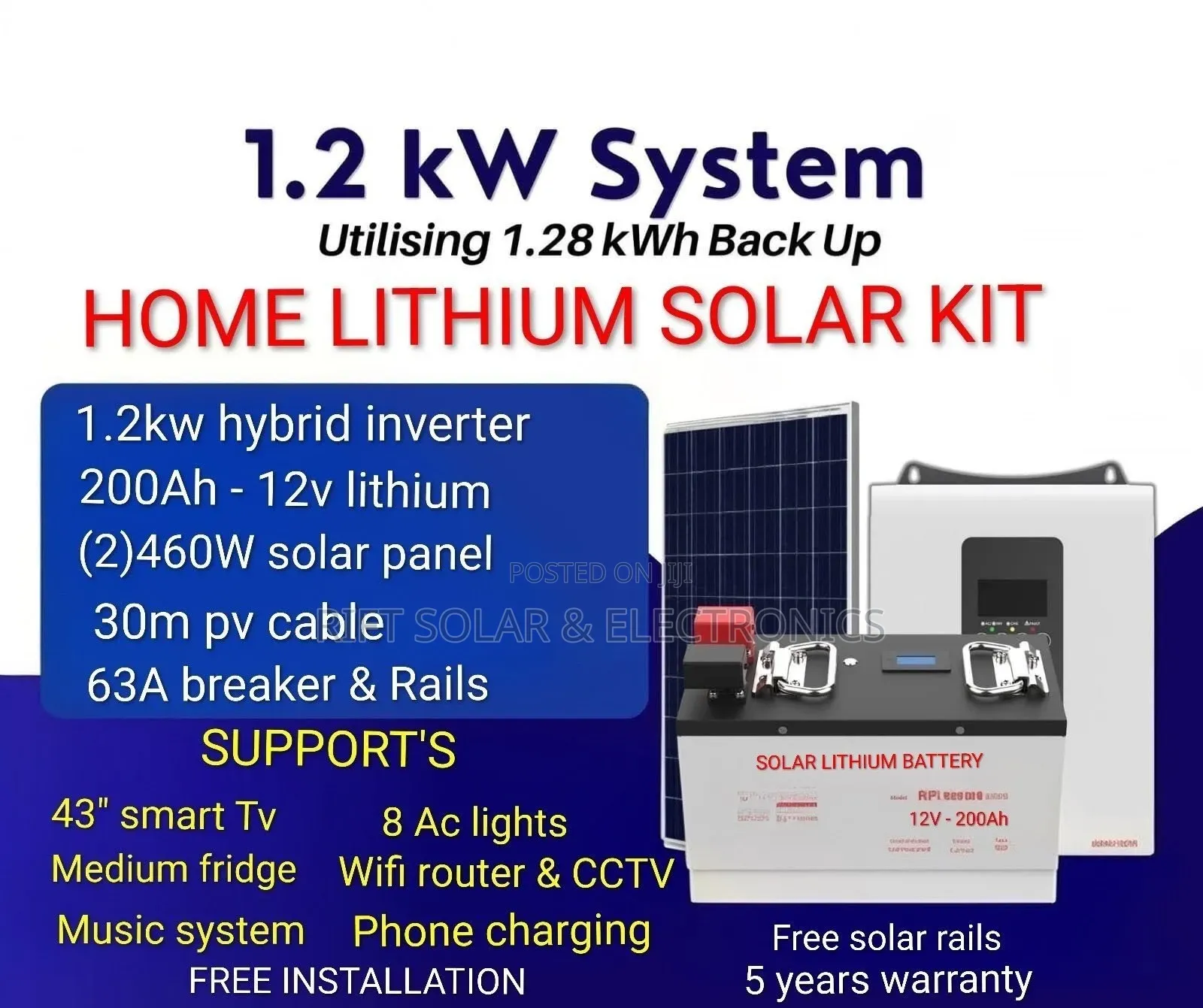 Home 1.2kw Inverter - 200ah Lithium Battery - (2)460w Solar Package