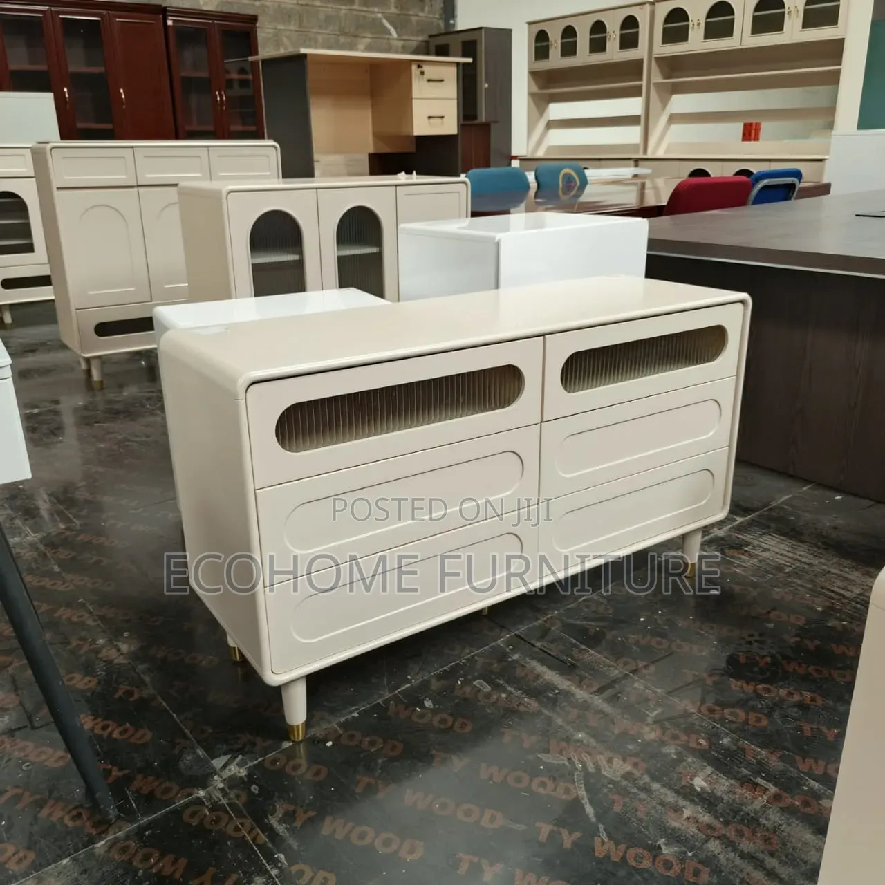 1.2 M Modern Cream Fluted Dresser Chest of Drawers