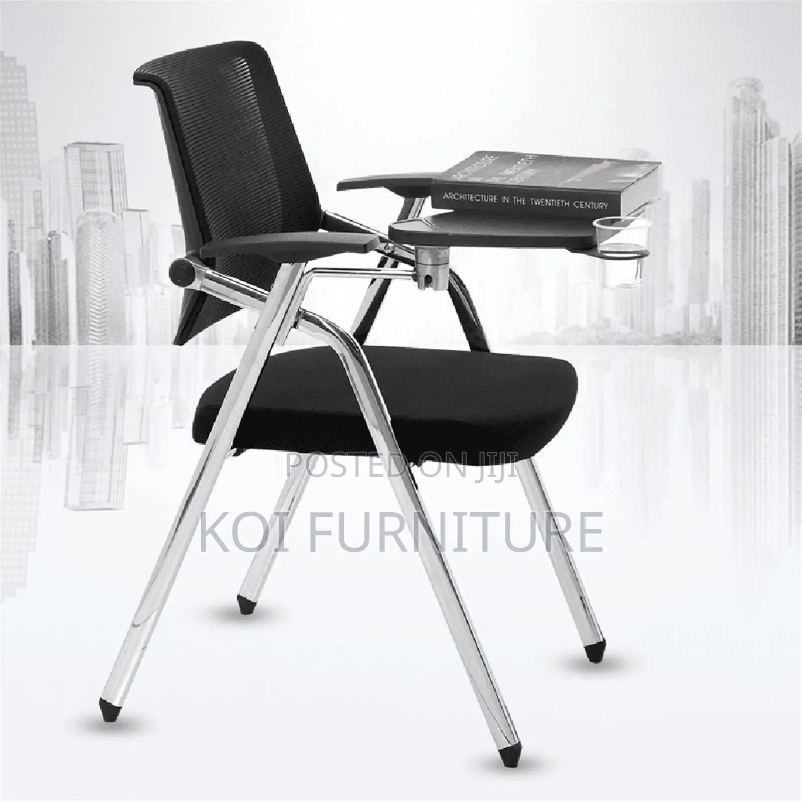 Office Chair : Black Foldable Training Office Chairs With Writing Pads