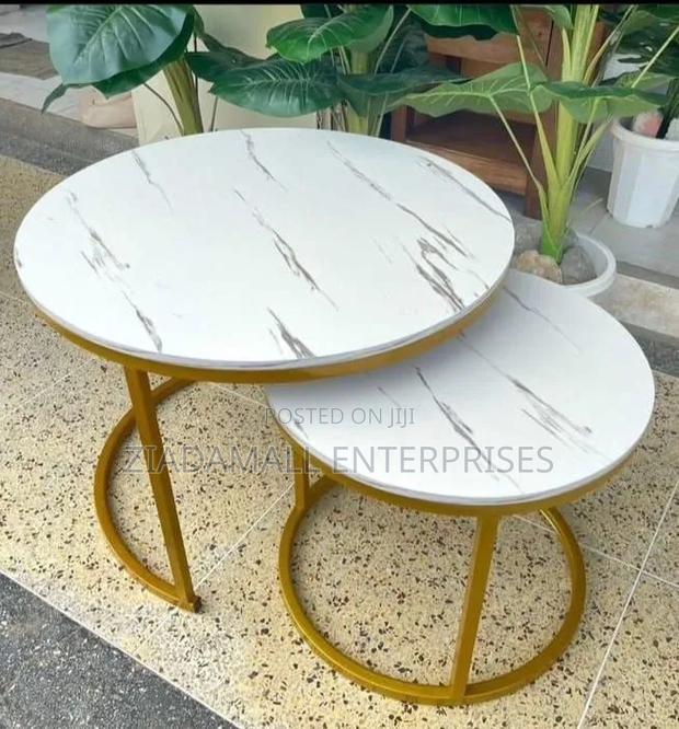 White Marble-Effect Nesting Table Set – Stylish Space Saving - main view
