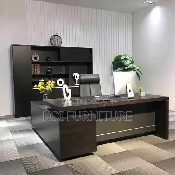 Office Desk : 1.6m Modern Dark Wood Executive Office Desk