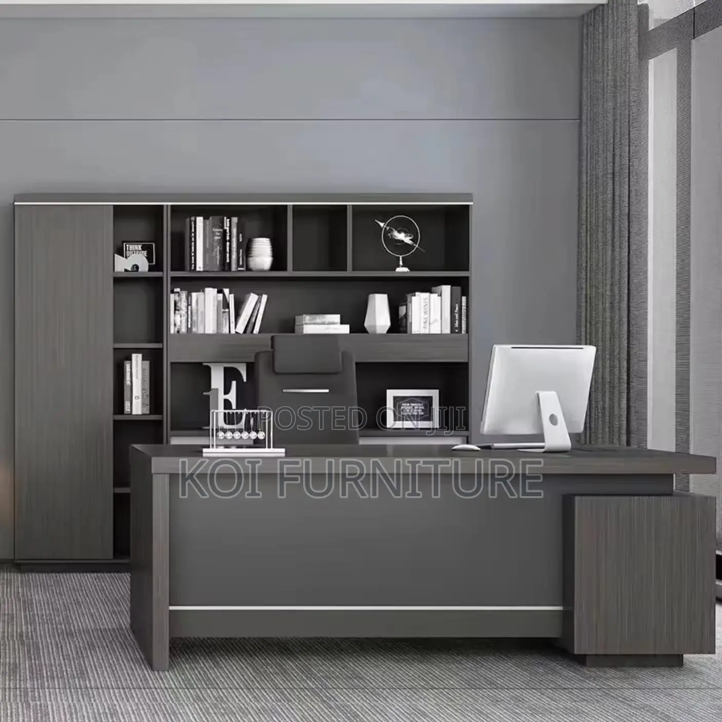 Office Desk : 1.6m Modern Dark Wood Executive Office Desk
