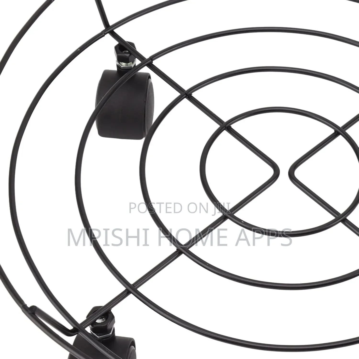 Black Metal Plant Stand Trolley With Rolling Wheels.