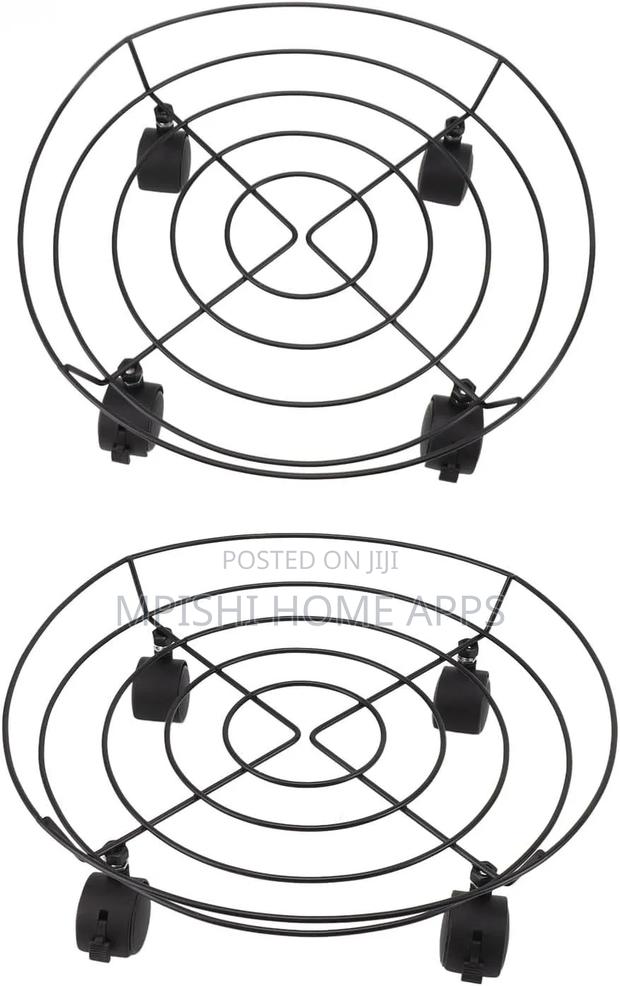 Black Metal Plant Stand Trolley With Rolling Wheels. - thumbnail 4