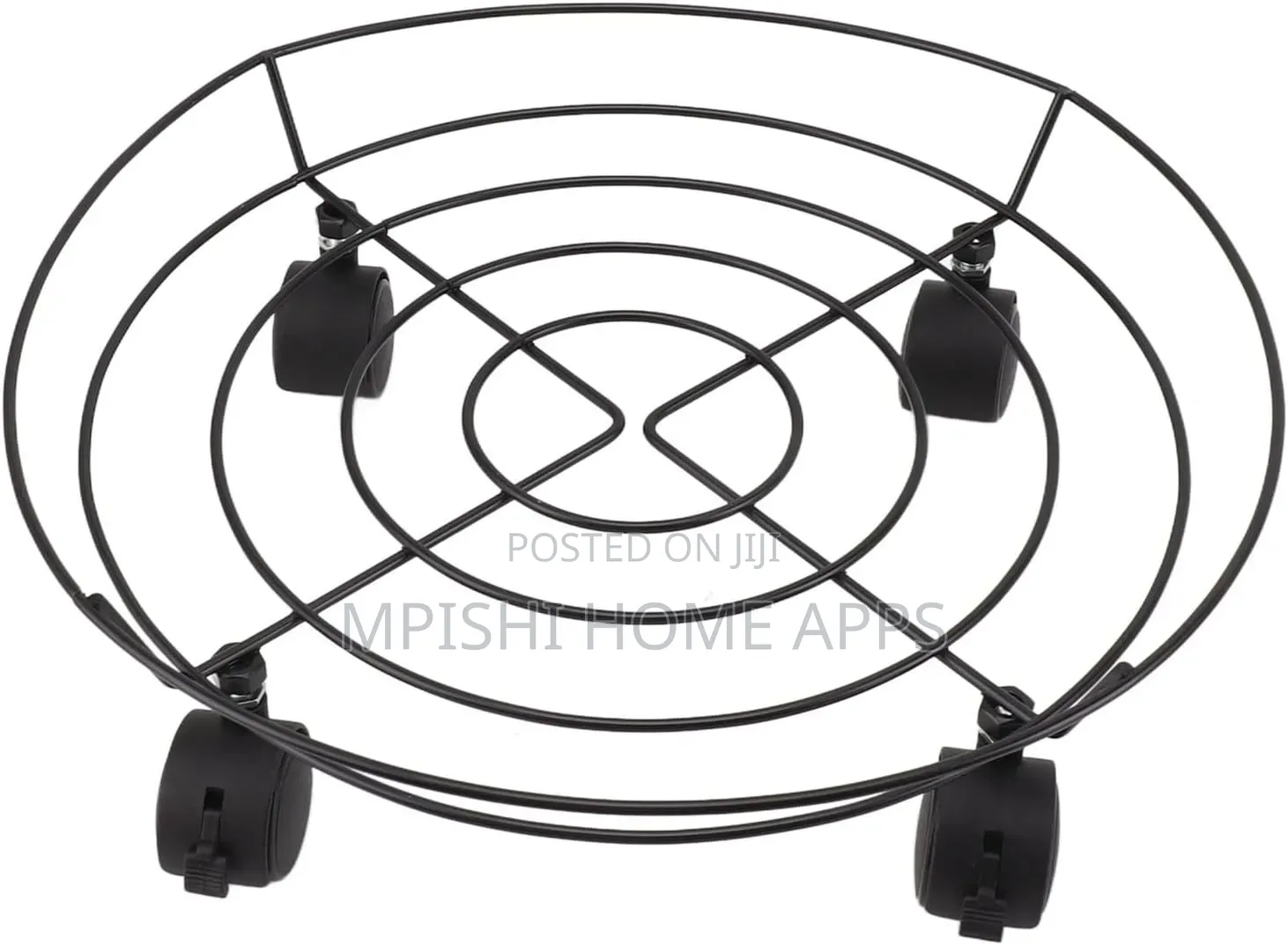 Black Metal Plant Stand Trolley With Rolling Wheels.