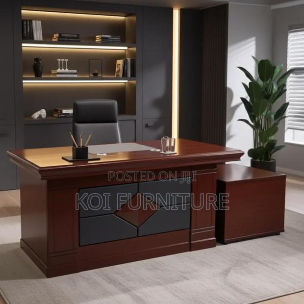 Office Desk; Alverooy 1.4 Meterl Shaped Mahogany Executive Office Desk - thumbnail 3