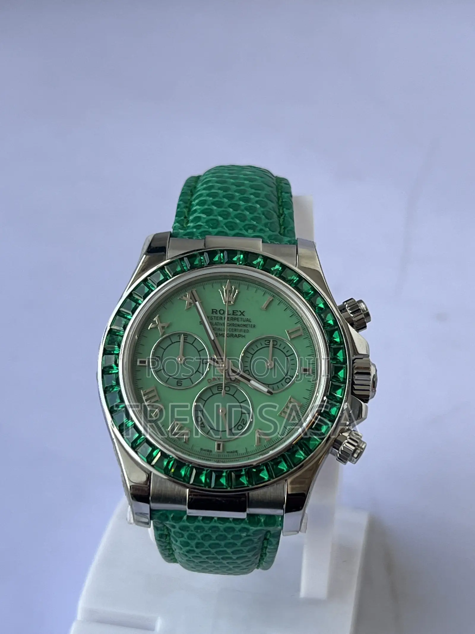 Rolex Daytona Green Dial Emerald Bezel Lizard Pattern Green Leather